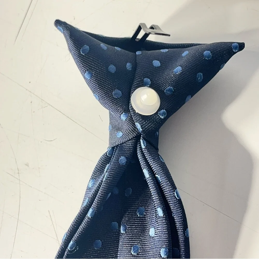 Boys clip on Tie, Light Blue Dots on Dark Blue